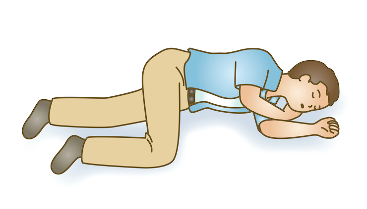 回復体位は、横向きの体位で手や足の位置を調整する必要があります。