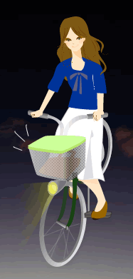 イラスト；「セキュリティカバー」をつけて自転車に乗る女性