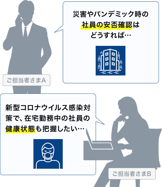 災害やパンデミック時の社員の安否確認はどうすれば… 新型コロナウイルス感染対策で、在宅勤務中の社員の健康状態も把握したい…