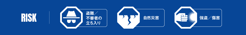 RISK　盗難／不審者の立ち入り　自然災害　強盗／傷害