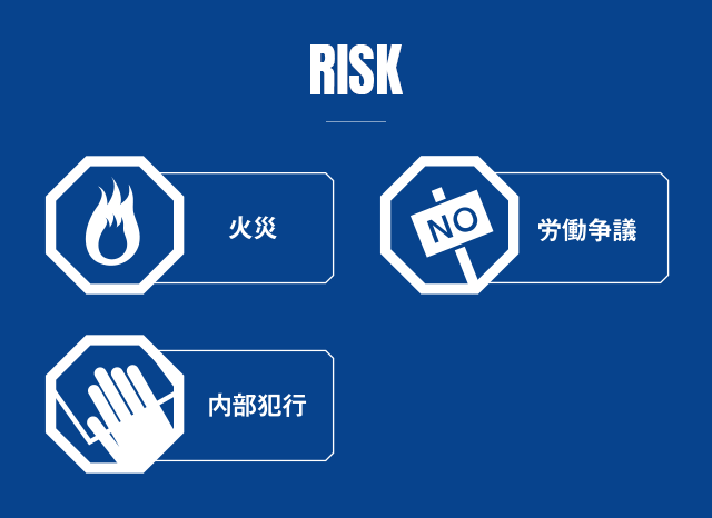 RISK　火災　労働争議　内部犯行