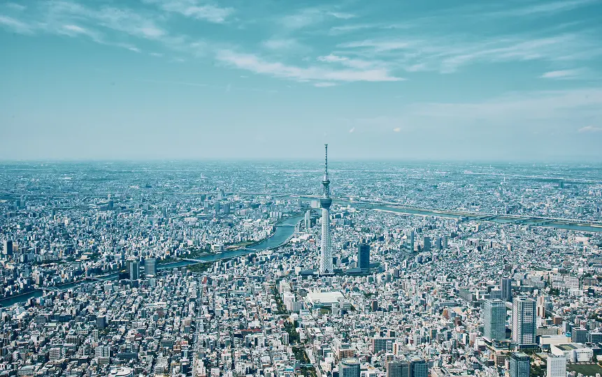 上空から東京スカイツリー周辺を撮影した航空写真