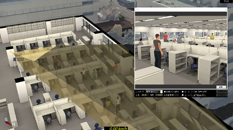 画像：3次元建物情報とシミュレーション技術を用い監視カメラの最適な設置計画を立案