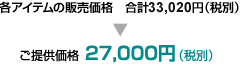 各アイテムの販売価格 合計34,750円(税別)→ご提供価格 27,000円(税別)29,160円(税込)(送料込)
