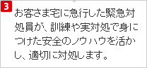 お客さま宅に急行した緊急対処員が、訓練や実対処で身につけた安全のノウハウを活かし、適切に対処します。