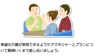 希望の介護が実現できるようケアマネジャーさんとプランについて納得いくまで話し合いましょう。