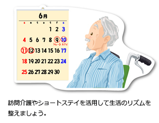 訪問介護やショートステイを活用して生活のリズムを整えましょう。