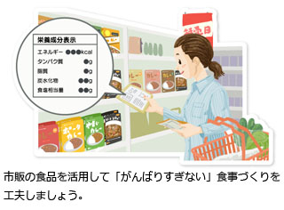 市販の食品を活用して「がんばりすぎない」食事づくりを工夫しましょう。