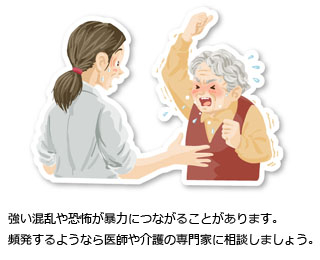 強い混乱や恐怖が暴力につながることがあります。頻発するようなら医師や介護の専門家に相談しましょう。