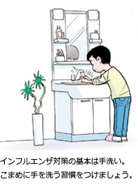 インフルエンザ対策の基本は手洗い。こまめに手を洗う習慣をつけましょう。