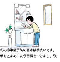 冬の感染症予防の基本は手洗いです。手をこまめに洗う習慣をつけましょう。