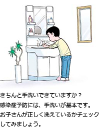 きちんと手洗いできていますか？感染症予防には、手洗いが基本です。お子さんが正しく洗えているかチェックしてみましょう。