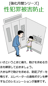 いざというときに備え、助けを求める方法を練習しておきましょう。大きな声で助けを求める、防犯ブザーを鳴らす、エレベーターの通報ボタンを押すなどのシミュレーションが重要です。