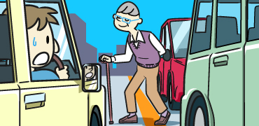 車道を横断するシニアのイラスト