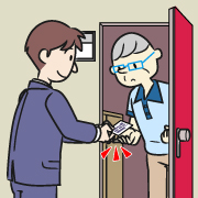 営業員から名刺をもらうのイラスト