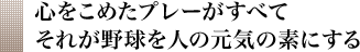 心をこめたプレーがすべて それが野球を人の元気の素にする