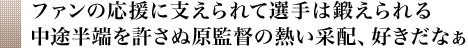 ファンの応援に支えられて選手は鍛えられる中途半端を許さぬ原監督の熱い采配、好きだなぁ